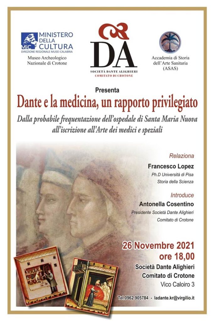 Il 26 l'incontro su "Dante e la medicina, un rapporto privilegiato"