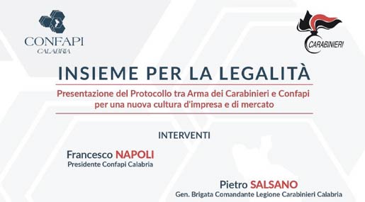 Il 17 dicembre si presenta l'accordo tra Arma dei Carabinieri e Confapi Calabria
