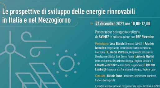 Il convegno online sulle prospettive di Sviluppo delle energie rinnovabili in Italia e nel Mezzogiorno della Svimez
