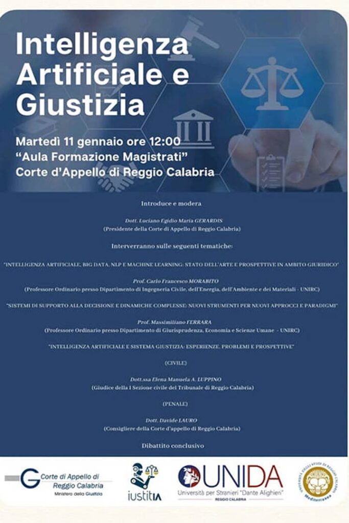 L'11 gennaio il convegno "Intelligenza artificiale e giustizia"