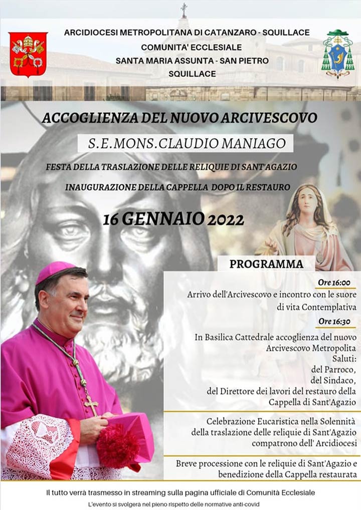 SQUILLACE (CZ) - L'arcivescovo Mons. Maniago benedirà la cappella restaurata di Sant'Agazio