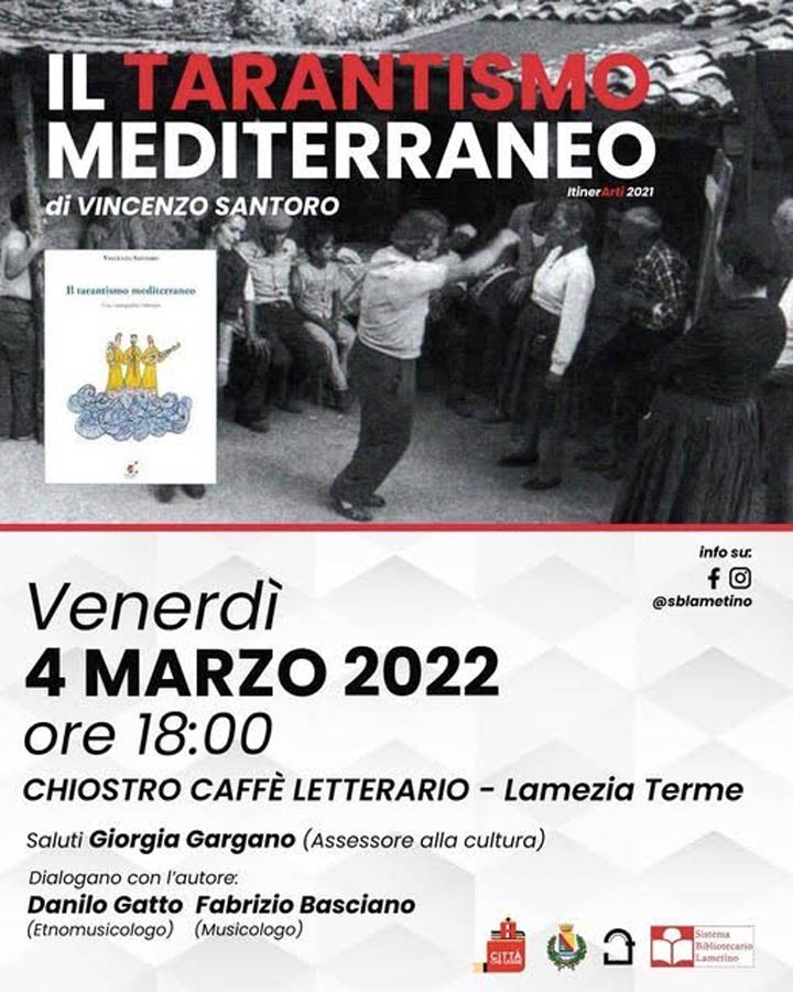 Venerdì la presentazione del libro "Il Tarantismo Mediterraneo" di Vincenzo Santoro