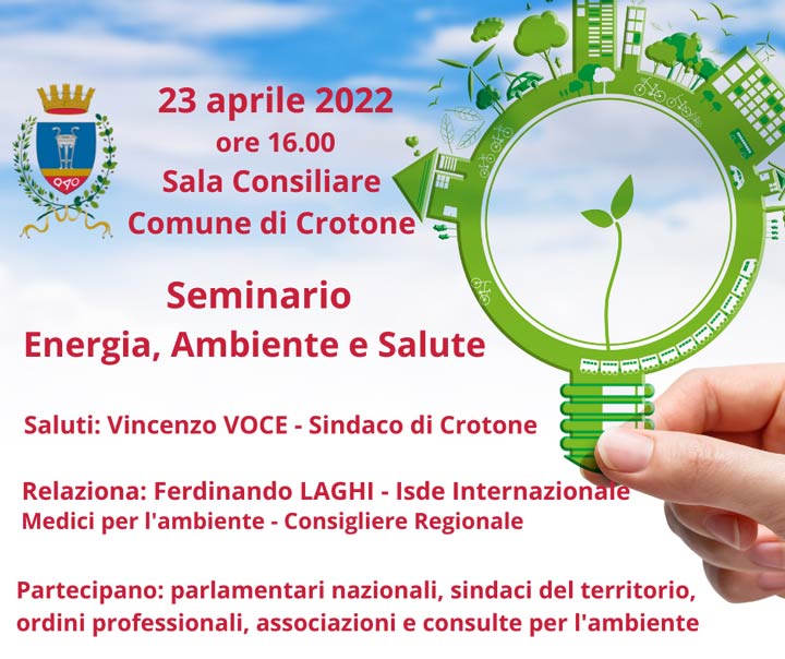 Il 23 aprile il seminario su Energia, ambiente e Salute