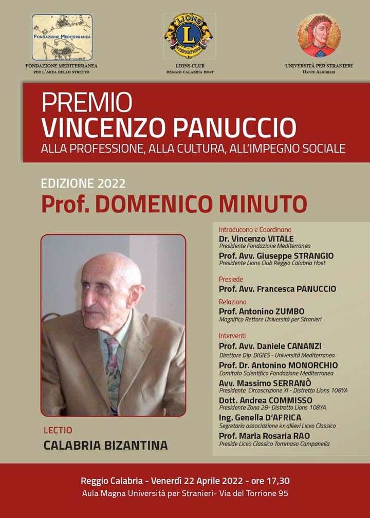 Al prof. Domenico Minuto il Premio Vincenzo Panuccio