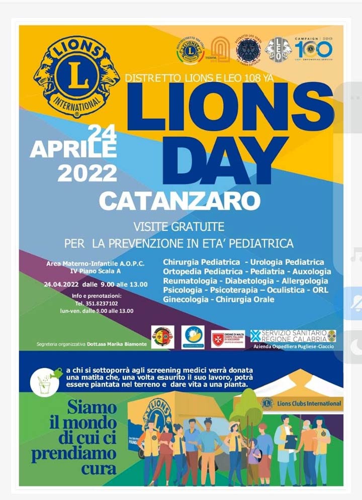 Lions Day, visite gratuite per la prevenzione in età pediatrica al Pugliese-Ciaccio