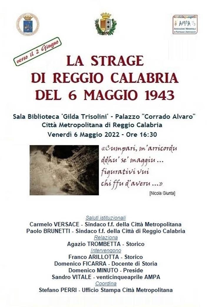 REGGIO - Venerdì l'iniziativa pubblica su "Strage di Reggio del 6 maggio 1943"