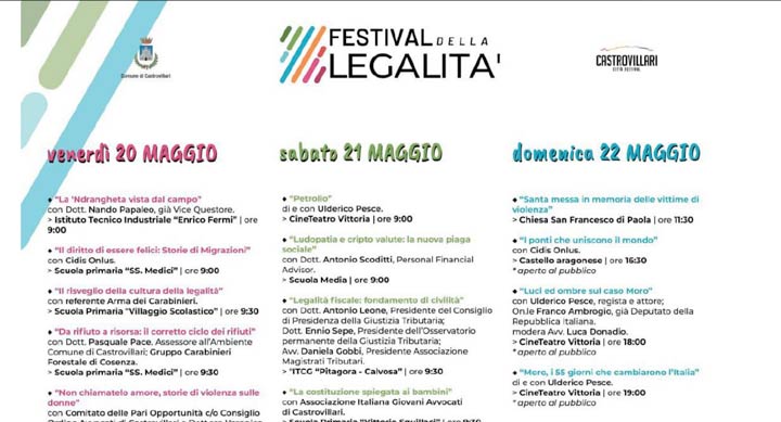 Il 20 maggio il Festival della Legalità
