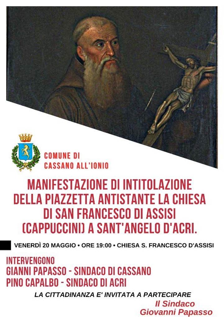 Il Comune intitolerà la Piazzetta a Sant'Angelo D'Acri