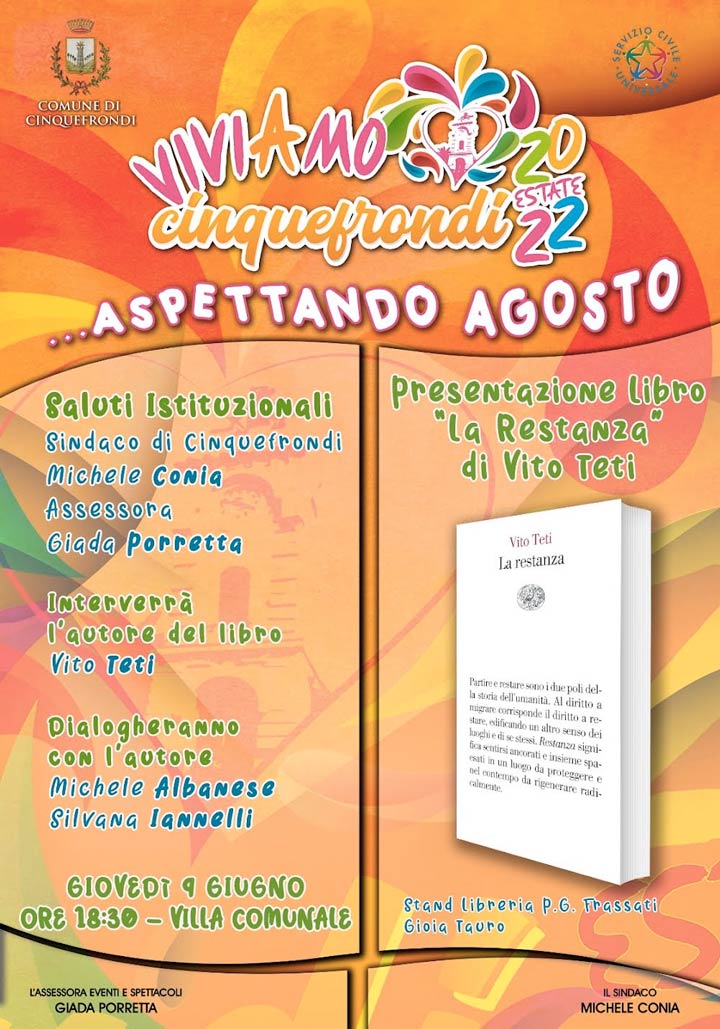 Giovedì Vito Teti presenta il libro "La Restanza"