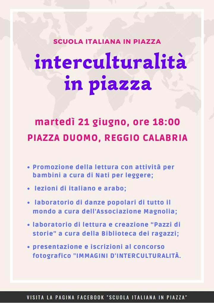 Il 21 giugno l'evento "Interculturalità in piazza"