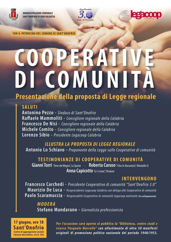 Lo Schiavo presenta la proposta di legge sulle Cooperative di Comunità