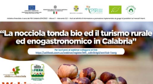 Il webinar sul turismo esperienziale e sulla nocciola tonda di Calabria