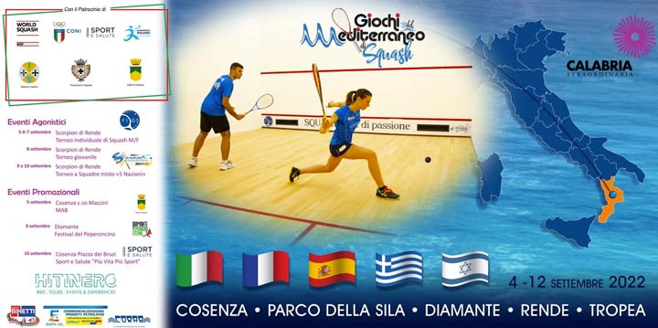 Dal 5 settembre i Giochi del Mediterraneo di Squash