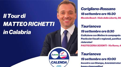 Domenica e lunedì il presidente nazionale di Azione Richetti in Calabria