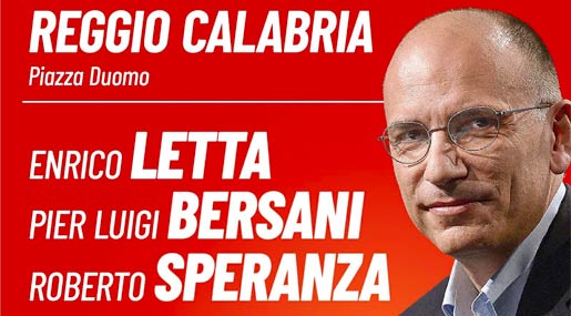 Sabato a Reggio arriva Enrico Letta insieme a Bersani e Speranza