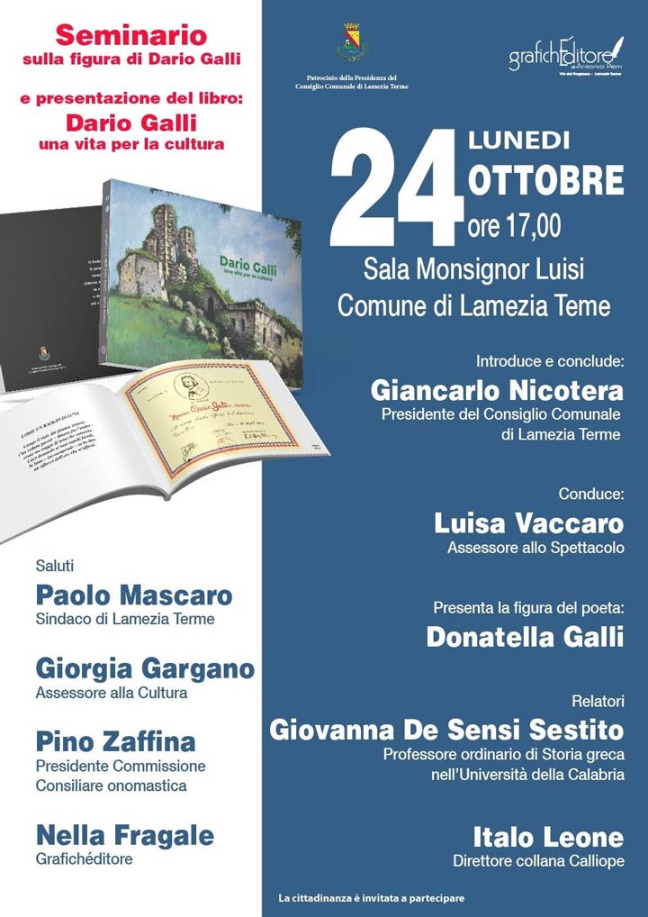 Il 24 ottobre il seminario formativo sul poeta Dario Galli