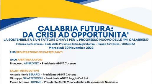 Il 30 novembre il convegno "Calabria Futura" di Anpit Calabria