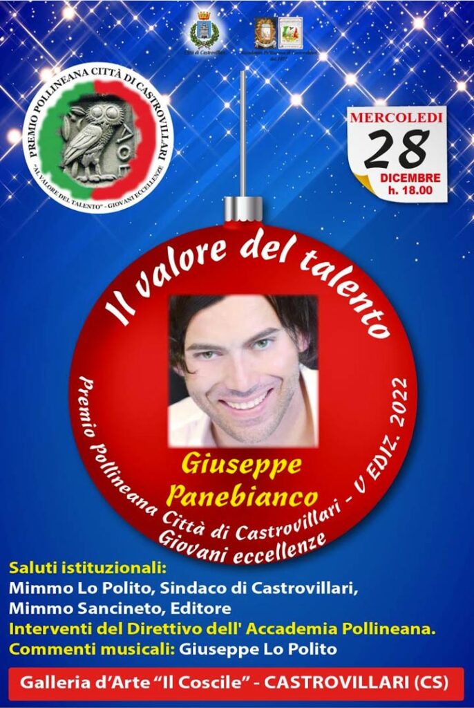 L'Accademia Pollineana consegna il Premio "Il Valore del Talento" a Giuseppe Panebianco