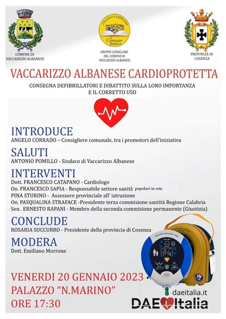 Vacarizzo Albanese è cardioprotetta: domani la consegna dei defibrillatori