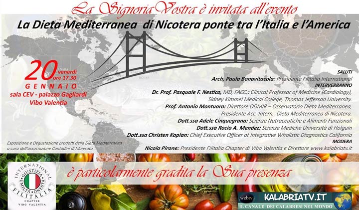 Venerdì a Vibo il convegno scientifico sulla Dieta Mediterranea di Nicotera