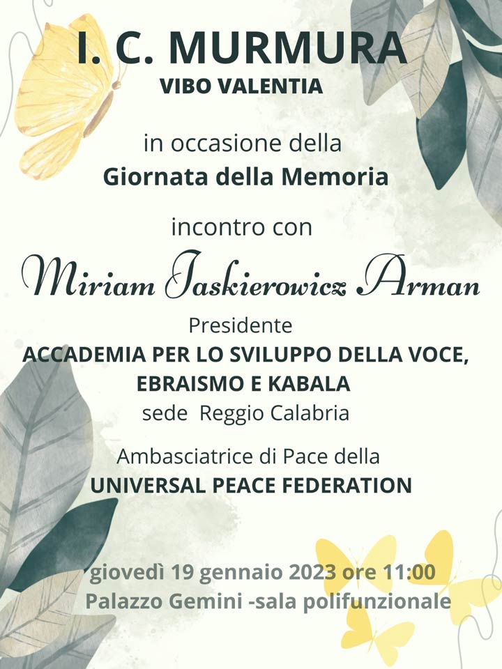 Giornata della Memoria, giovedì incontro con Miriam Jaskierowicz Arman