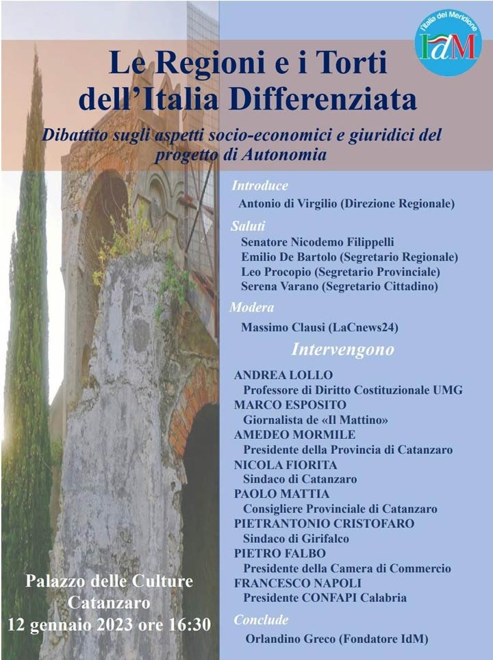 A Catanzaro il dibattito "Le Regioni e i Torti dell'Italia differenziata"