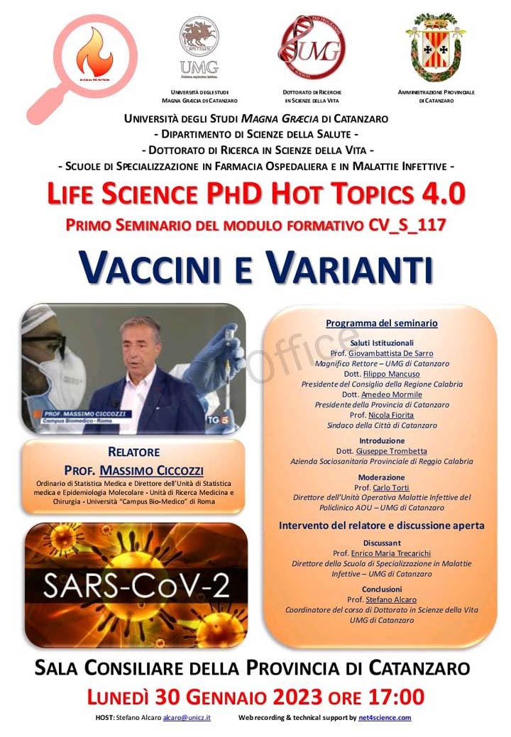 Il 30 gennaio il seminario su "Vaccini e Varianti"