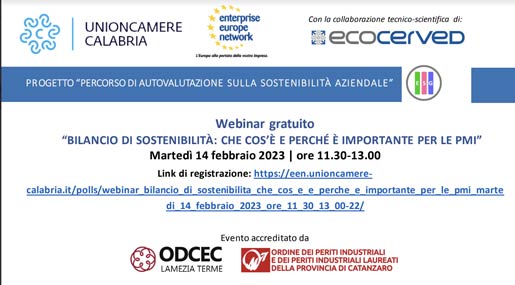 Il 14 febbraio il webinar sul "Bilancio di sostenibilità" di Unioncamere Calabria
