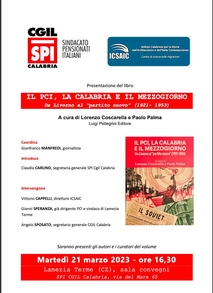 Si presenta il libro "Il Pci, la Calabria e il Mezzogiorno. Da Livorno al “partito nuovo"