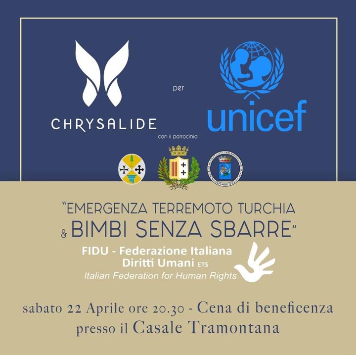Il 22 aprile la cena di solidarietà di Chrysalide e Unicef