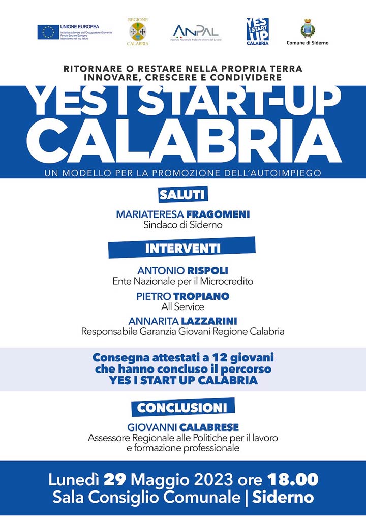 A Siderno lunedì fa tappa Yes I Start Up in Calabria