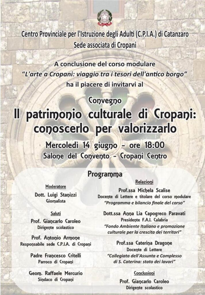 CROPANI (CZ) - Mercoledì il convegno sul patrimonio culturale 