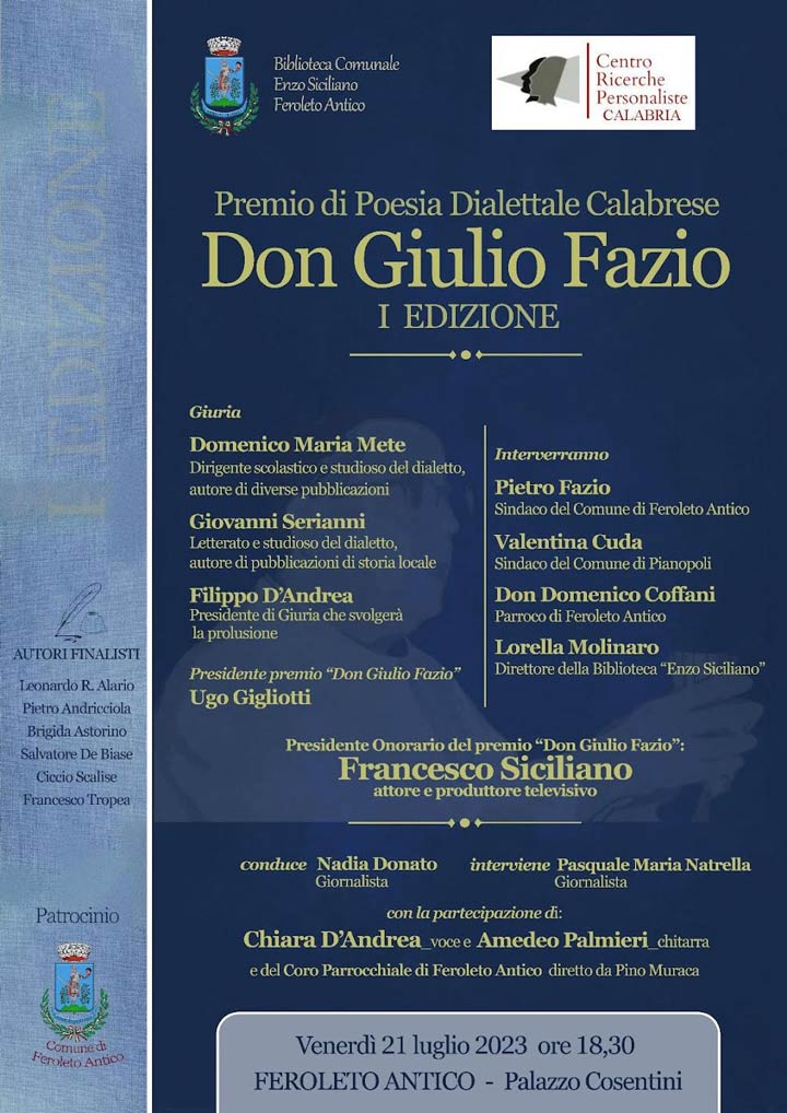 Venerdì il Premio di Poesia Dialettale Calabrese "Don Giulio Fazio"