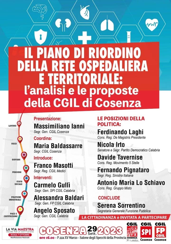 Venerdì a Cosenza l'iniziativa di Cgil sul "Piano di riordino della rete ospedaliera territoriale"