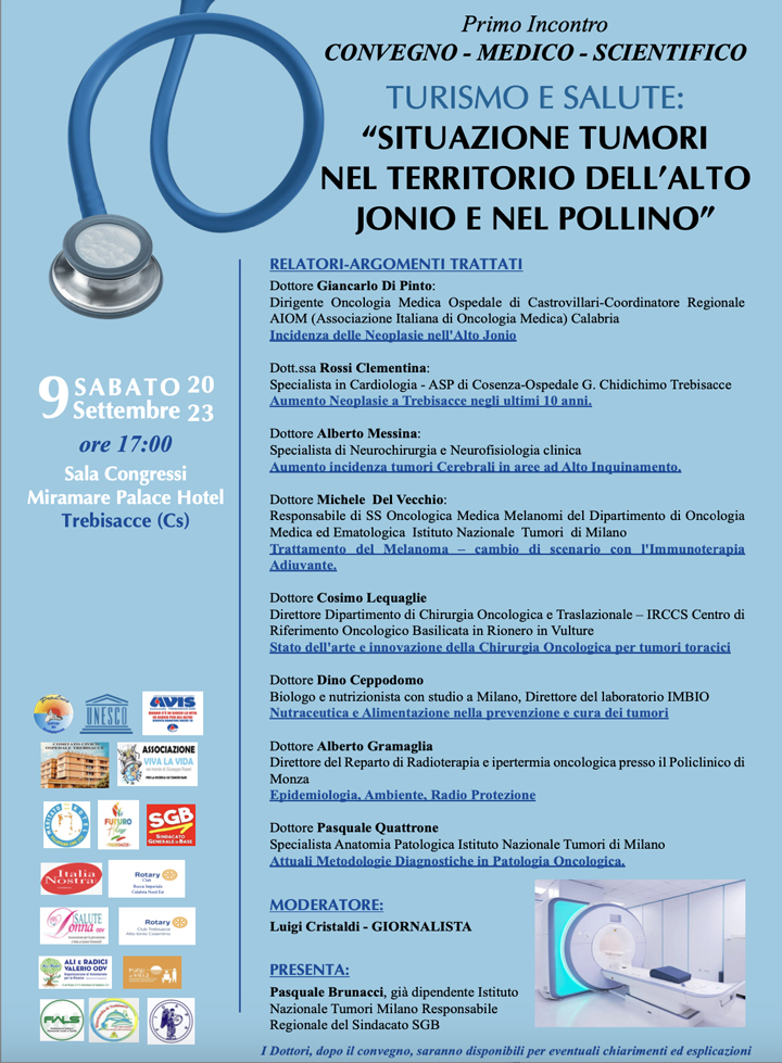 A Trebisacce il convegno "Turismo e salute: Situazione tumori nel territorio dell'Alto Jonio e nel Pollino"