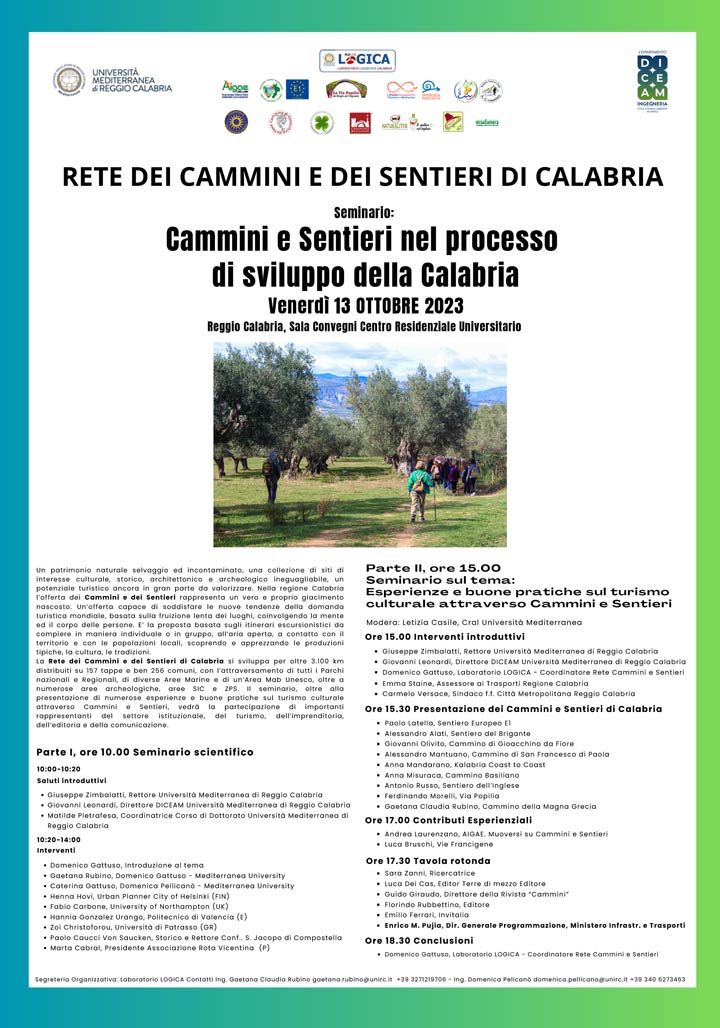 Venerdì a Reggio il seminario "Cammini e sentieri nel percorso di sviluppo della Calabria"