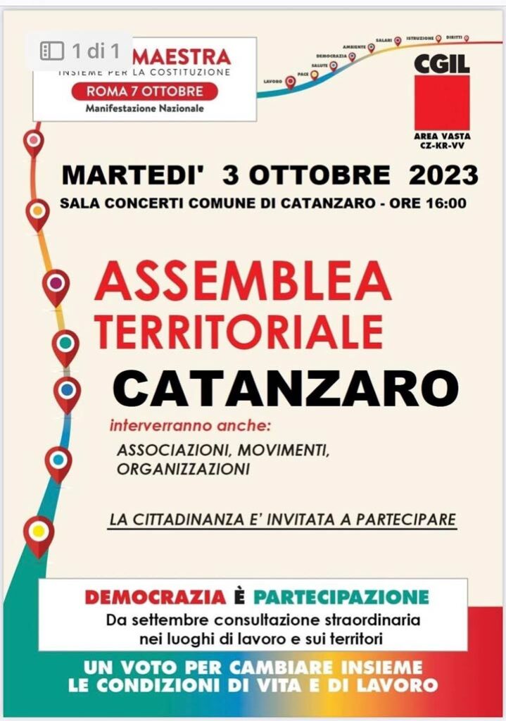 A Catanzaro l'assemblea di Cgil Area Vasta Cz, Kr, VV