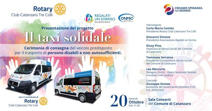 Venerdì si presenta il progetto "Il taxi solidale" del Rotary Club Tre Colli