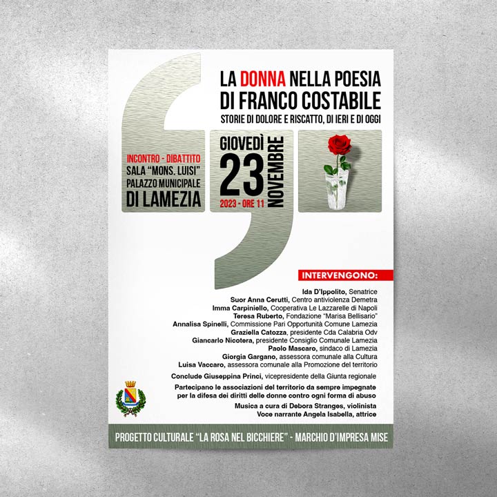 Il 23 novembre l'incontro "La donna nella poesia di Franco Costabile, dal dolore al riscatto"