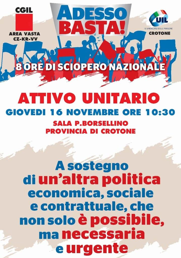 A Crotone l'attivo unitario di Cgil Area Vasta e Uil Crotone