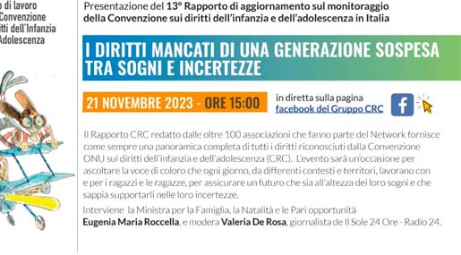 Si presenta il Rapporto di aggiornamento sui diritti dell’infanzia e dell’adolescenza in Italia