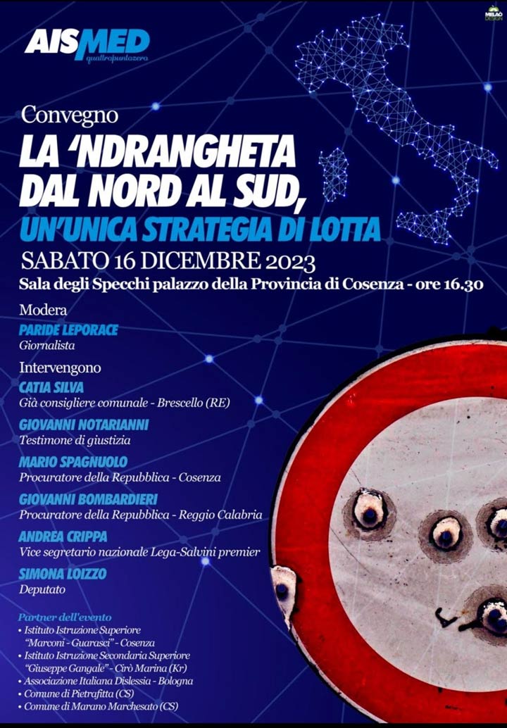Sabato a Cosenza il convegno "‘Ndrangheta al Nord e al Sud: unica strategia di lotta?"