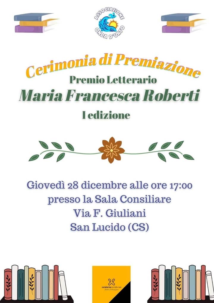 A San Lucido la cerimonia di premiazione del Premio Letterario Maria Francesca Roberti