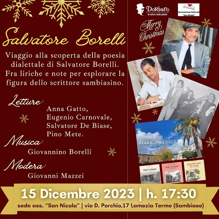 Venerdì l'evento sulla poesia dialettale di Salvatore Borelli