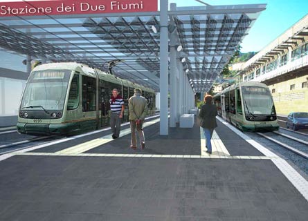 Un rendering della tramvia Cosenza-Rende