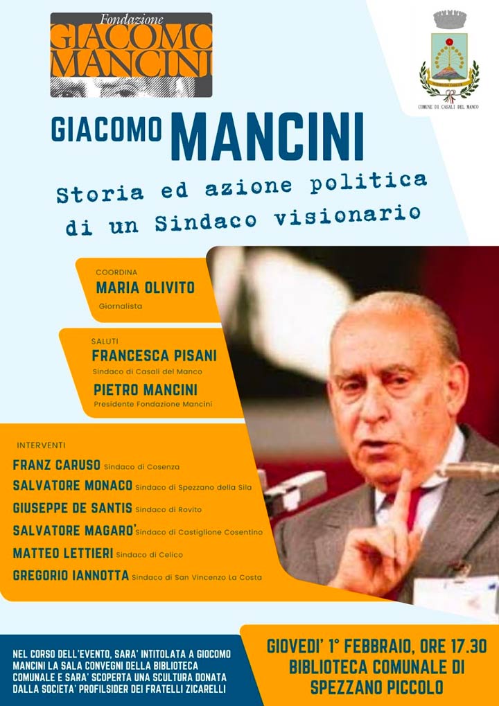 CASALI DEL MANCO (CS) - Giovedì il convegno su Giacomo Mancini