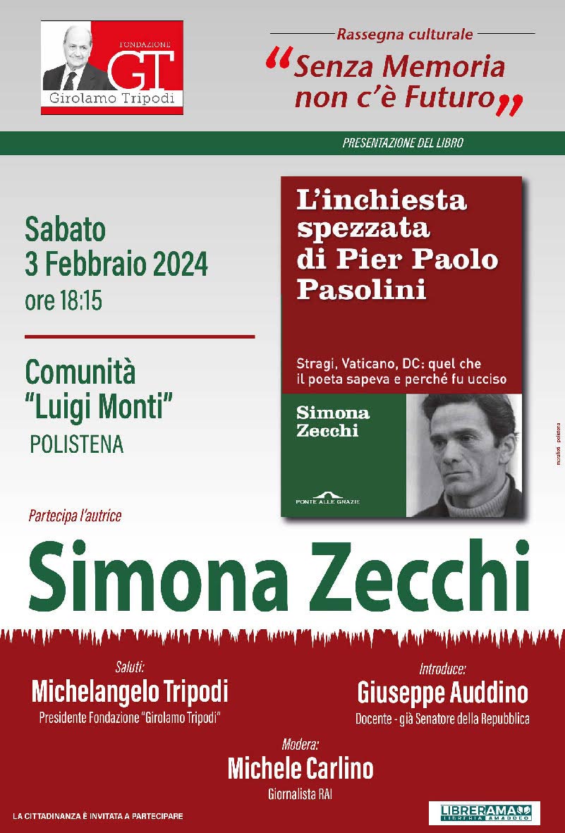 Sabato si presenta il libro "L'inchiesta spezzata di Pier Paolo Pasolini"