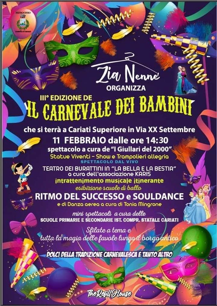 CARIATI (CS) - L'11 febbraio si terrà "Il Carnevale dei bambini"