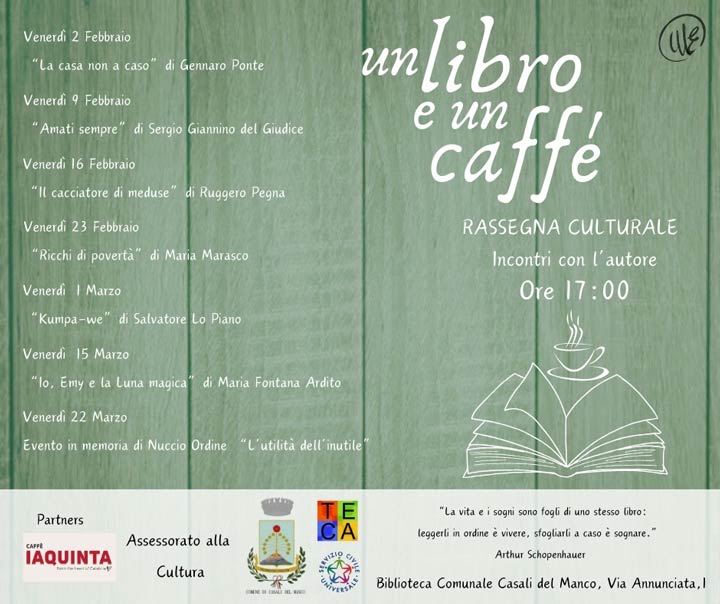CASALI DEL MANCO (CS) - Venerdì 2 febbraio parte la rassegna "Un libro e un caffè"