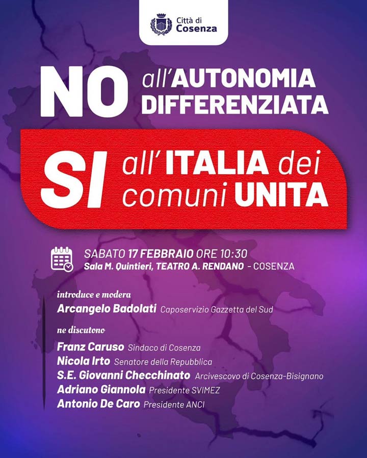 Domani l'incontro pubblico "No all'autonomia differenziata"